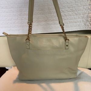 Cream Michael Kors Leather Tote Bag